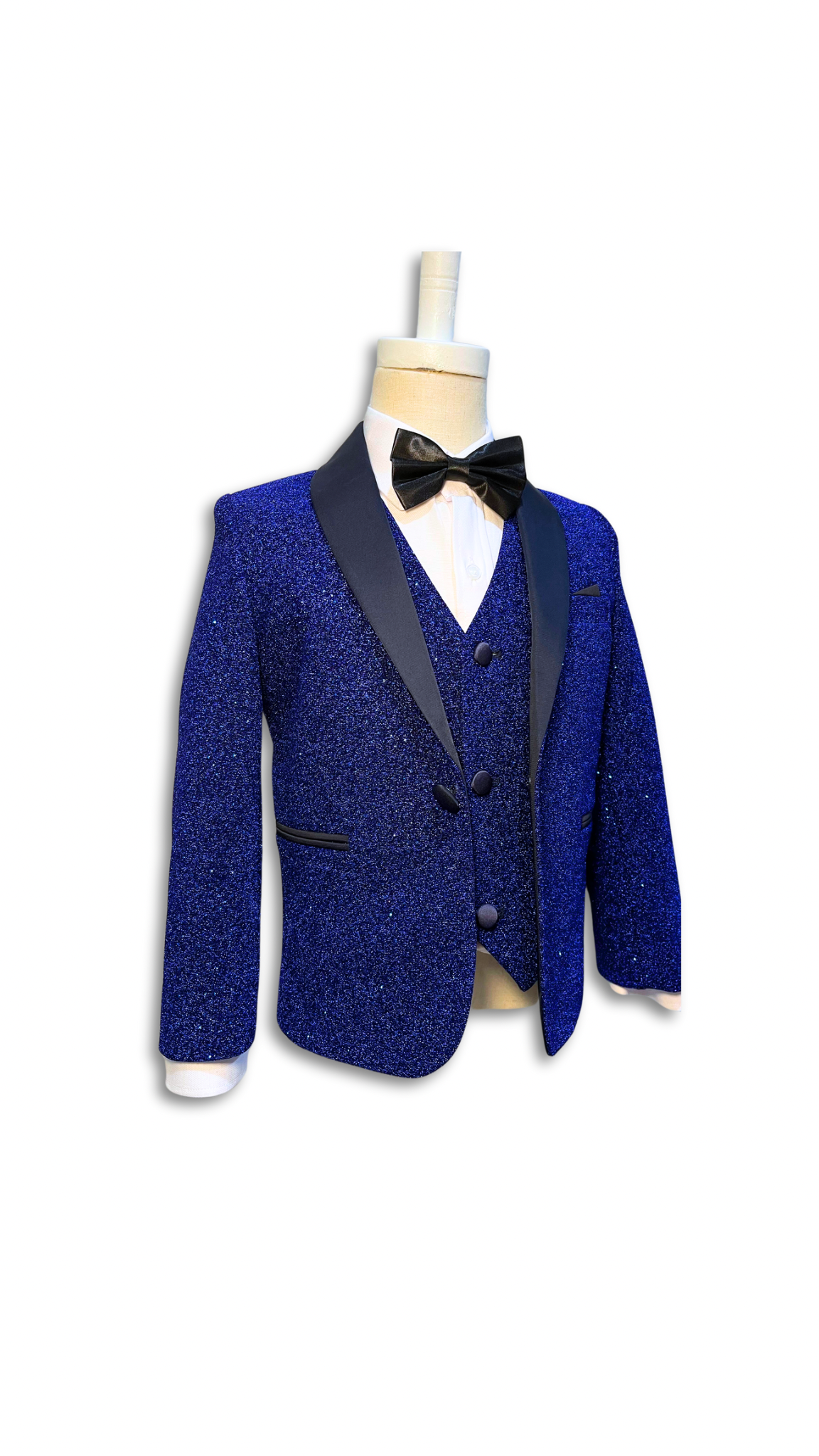 Boys Pageboy Shimmery Wedding Tuxedo Suit in Navy Blue Slim Fit 5 Piece Special Occasion Outfit