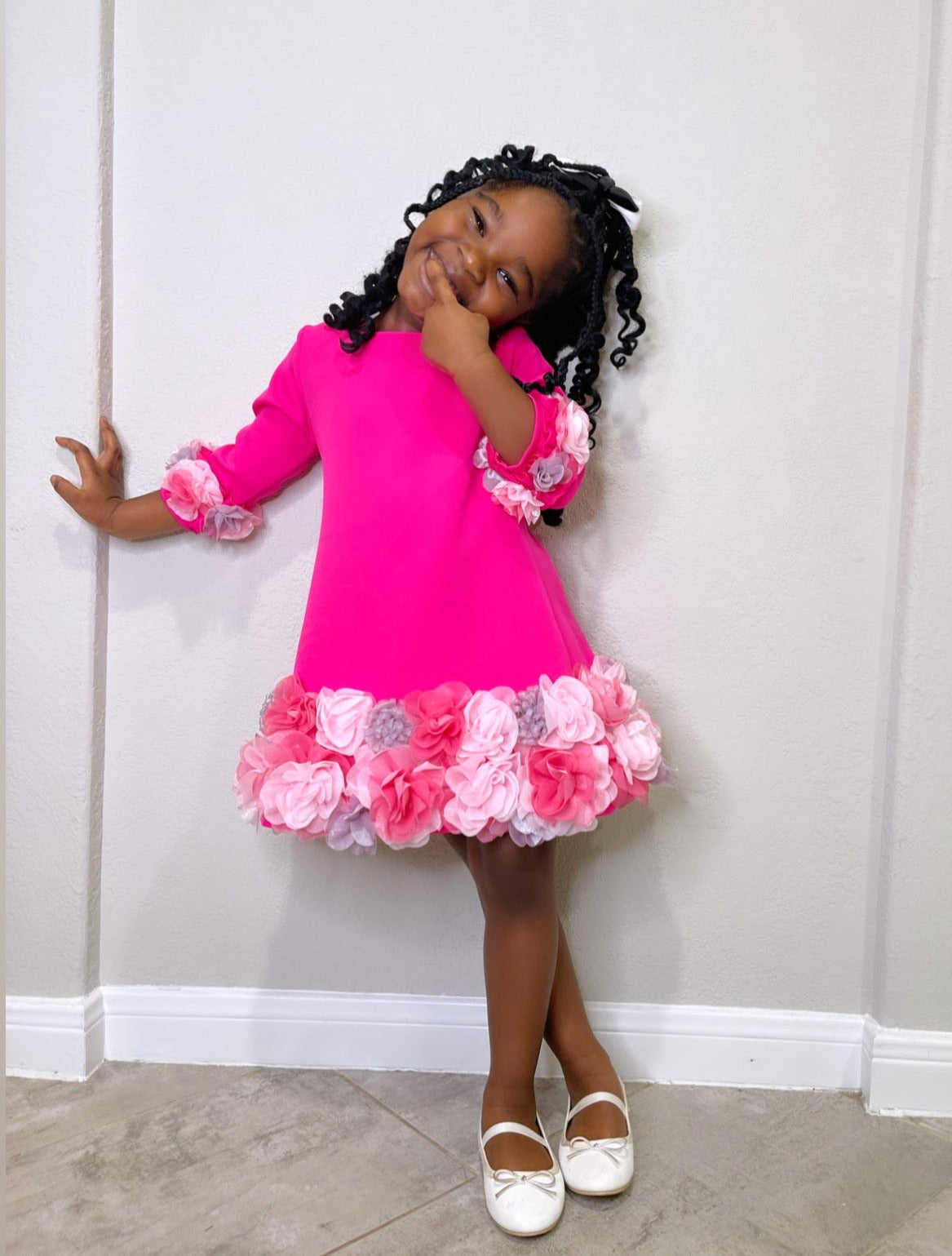 Pink Flowery Girl Dress - Kirsten and Kendall Pink / 3Y Pink Flowery Girl Dress - Kirsten and Kendall Pink / 3Y