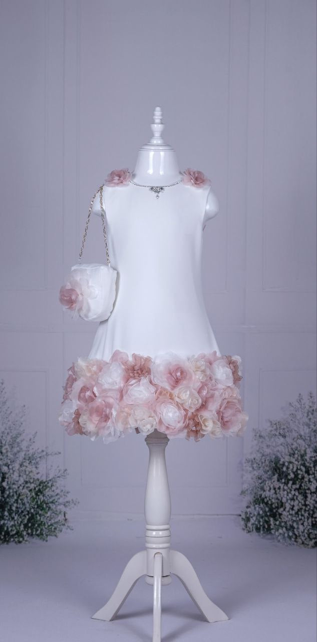 White Flowery Short Sleeve Toddler Girl Dress