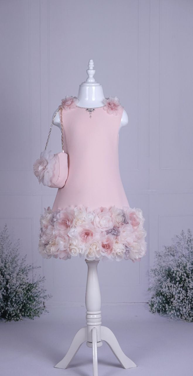 Blush Flowery Short Sleeve Toddler Girl Dress
