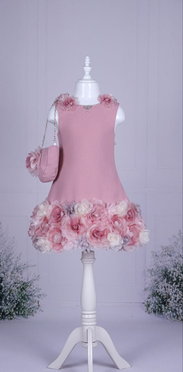 Rose Flowery Short Sleeve Toddler Girl Dress