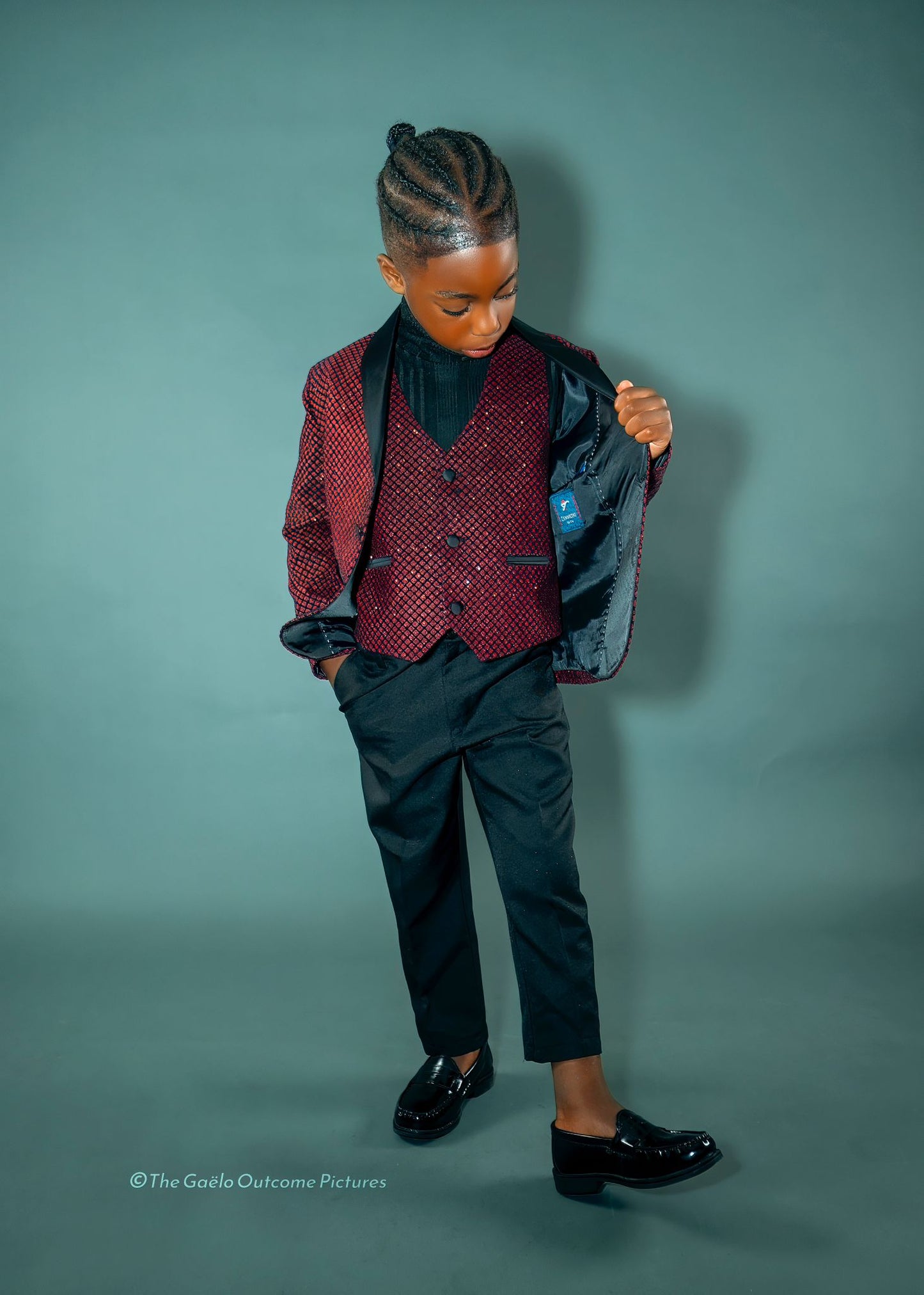 Burgundy Shimmery 5 Piece Boy Tuxedo/Suit