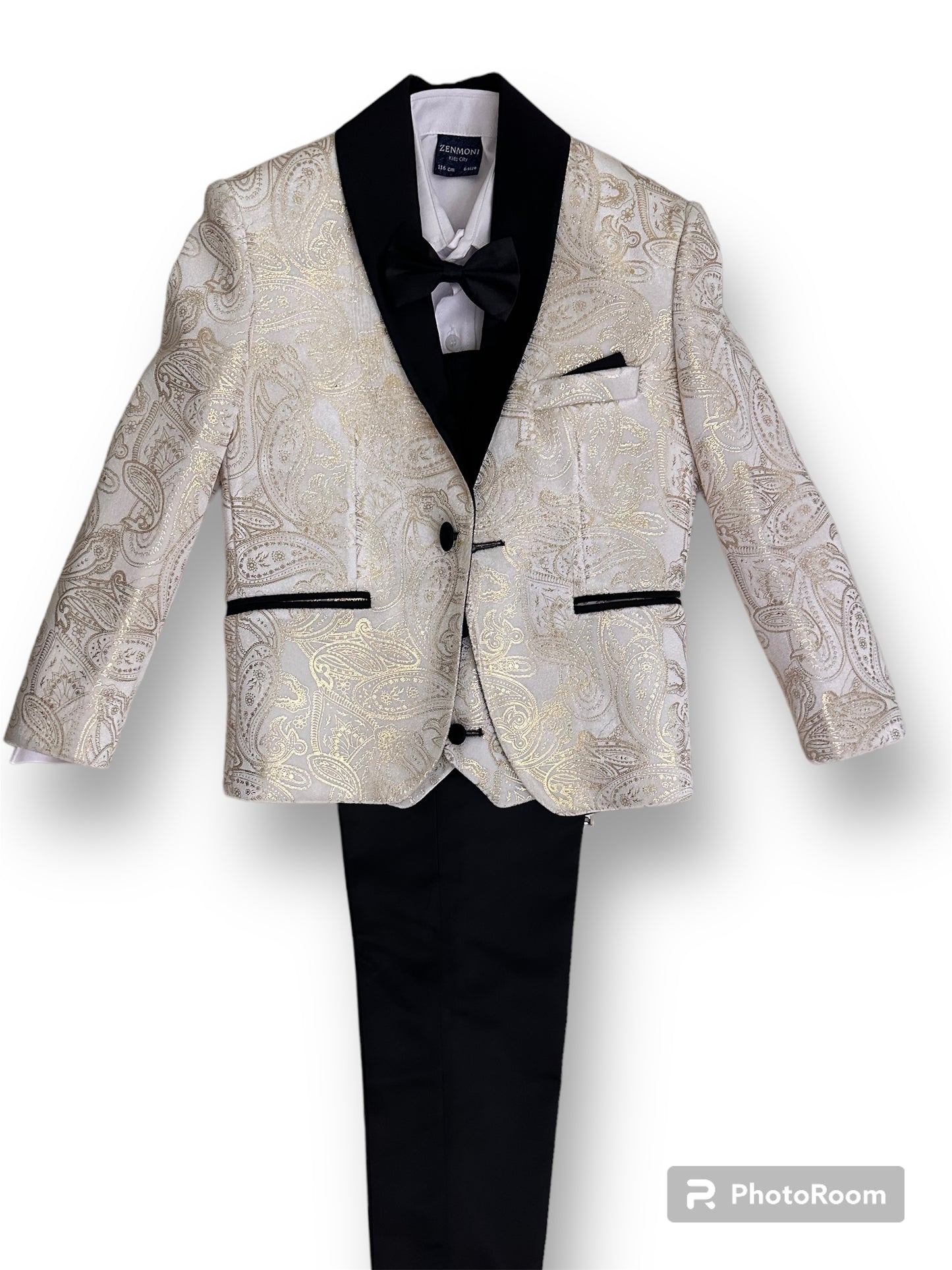 Beige and Gold 5 Piece Boy Tuxedo/Suit