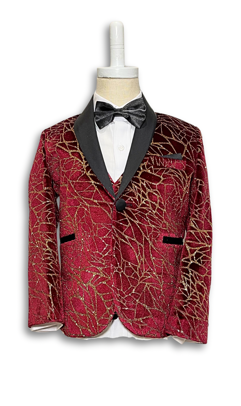 Stylish Burgundy Shimmery 5 Piece Boy Tuxedo/Suit