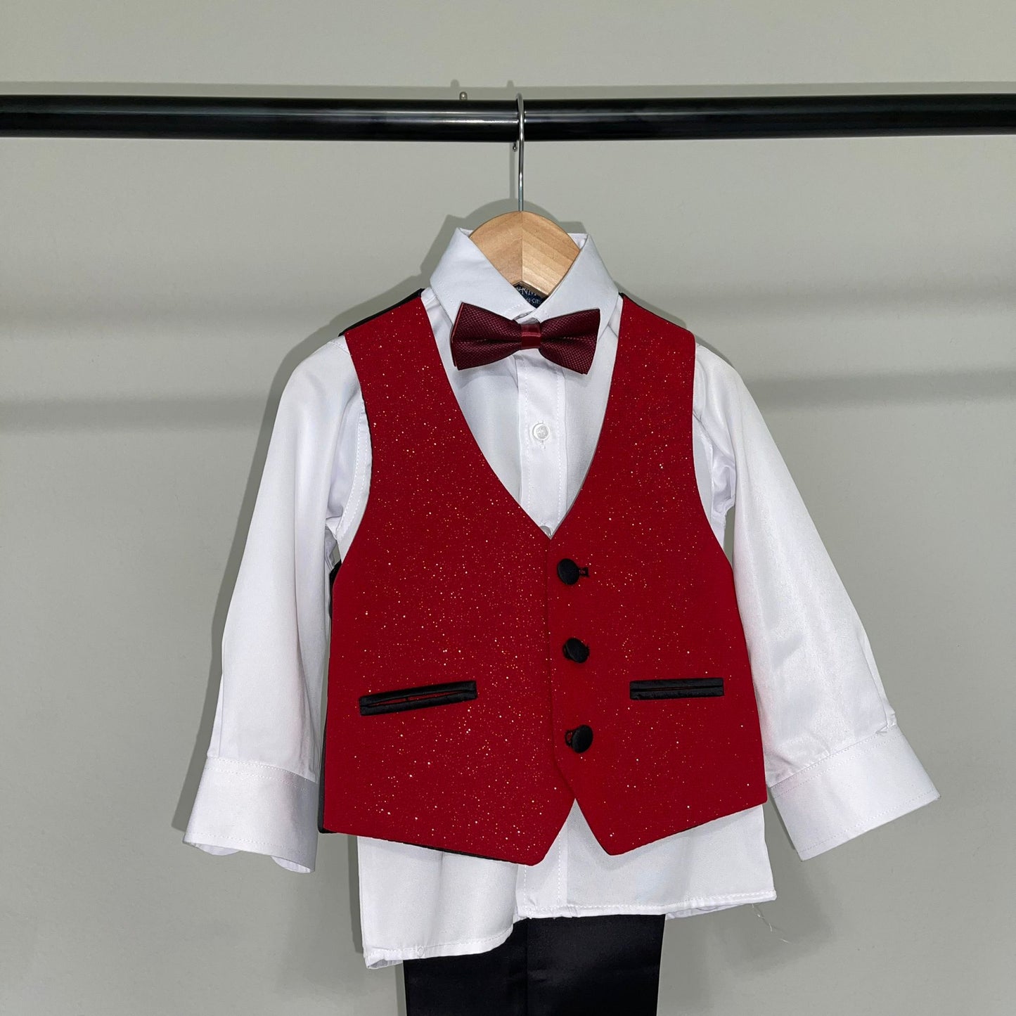Red Pageboy Shimmery 5Piece Boy Tuxedo for Christmas, Weddings and Special Occasion Outfits