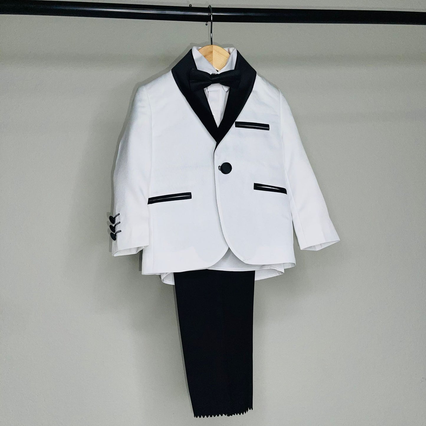 White 5Piece Boy Suit with Black Vest