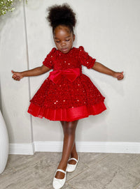 Baby Girl Princess Dress Toddler Bow Red Party Dress