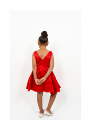 Girls Red Holiday Dress with White 3D Bow & Brooch | Christmas & Valentine Special