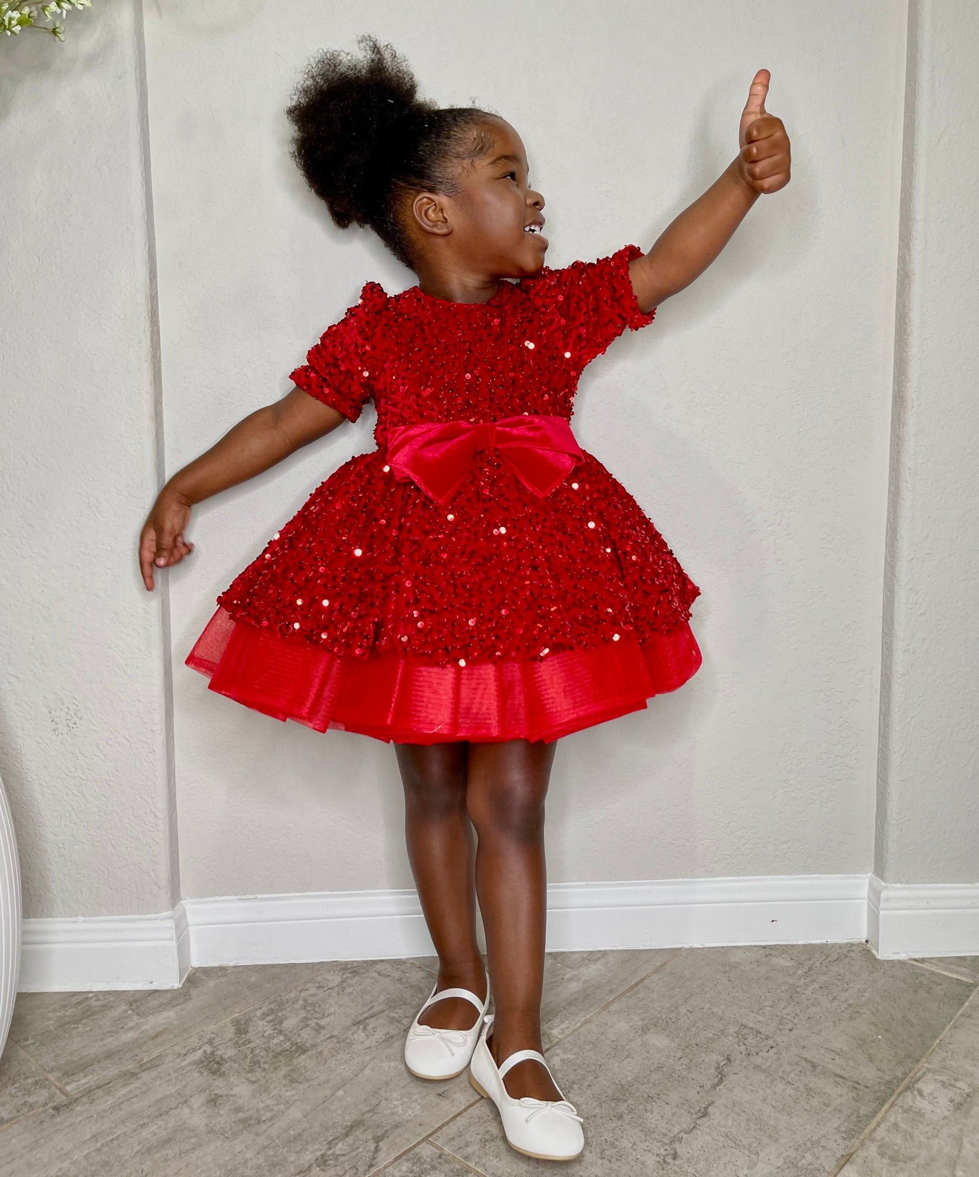 Baby Girl Princess Dress Toddler Bow Red Party Dress