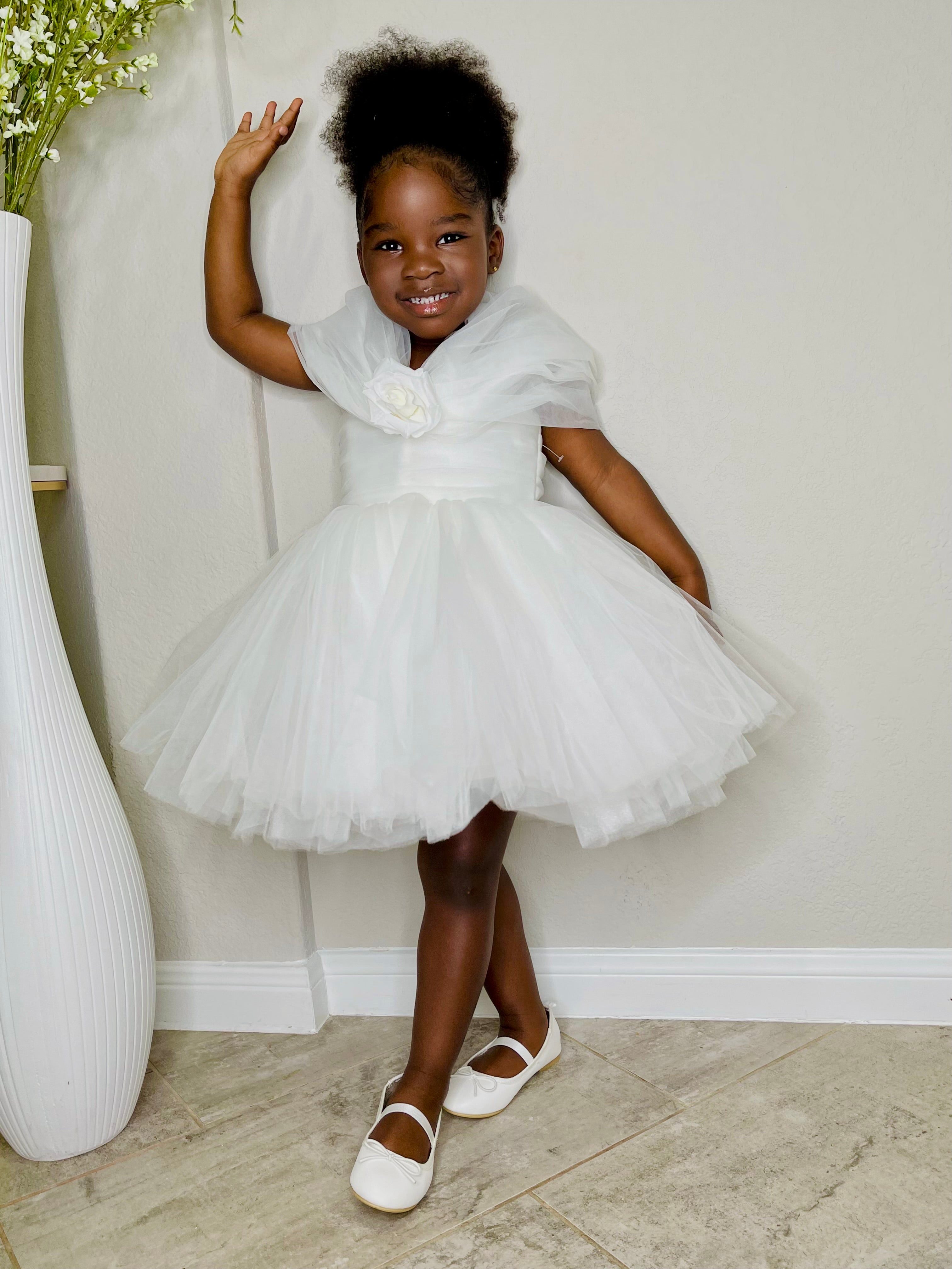 Baby Girl White Princess Birthday Party Dress Toddler Girl Party Dress