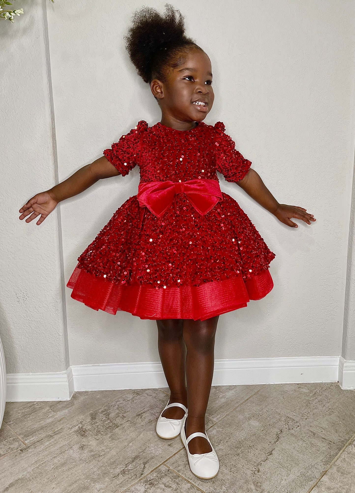 Baby Girl Princess Dress Toddler Bow Red Party Dress