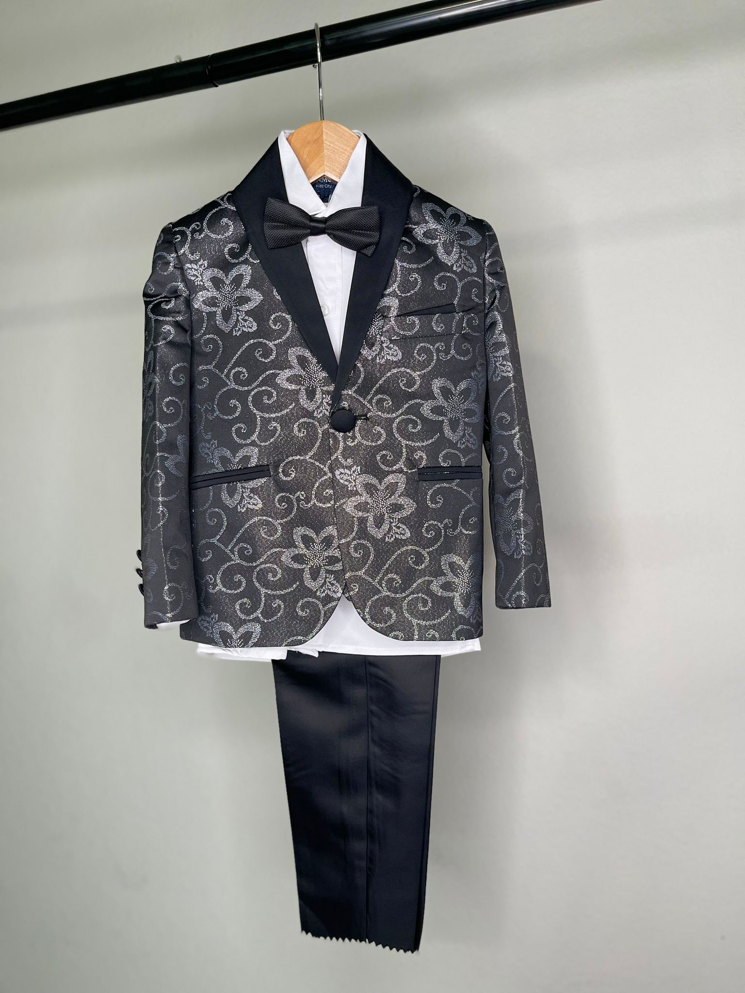 Black 5Piece Boy Suit with Flowery Design