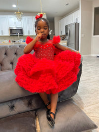 Baby Girl Red Puffy Beaded Princess Christmas  Party Dress