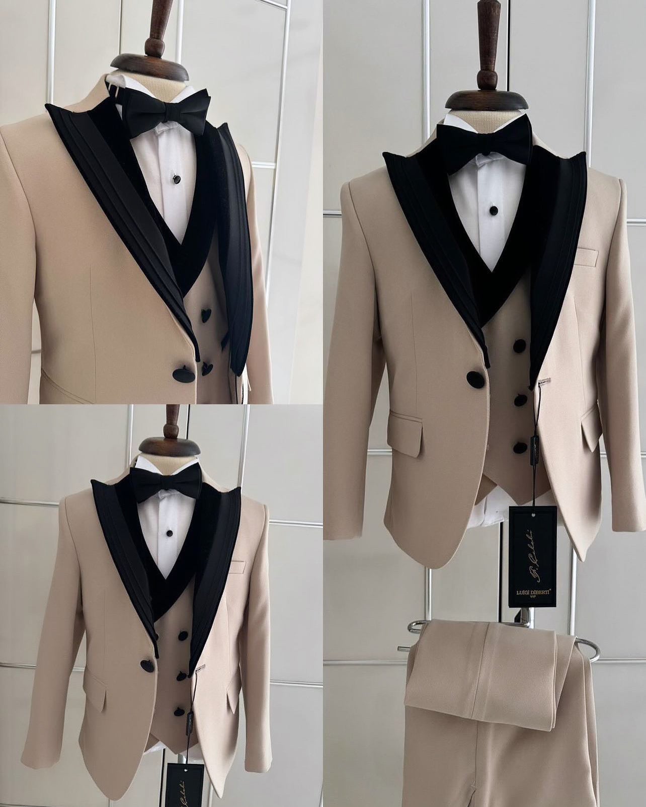 Brown 4 Piece Boy Tuxedo with Velvet Collar