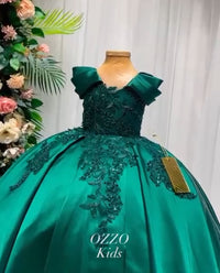 Kids Green Girls' Satin Party Dress Green Solid Color  Wedding Mesh Princess Ballroom Dress, Tulle Dress Flower Girl's Dress Summer Spring Fall