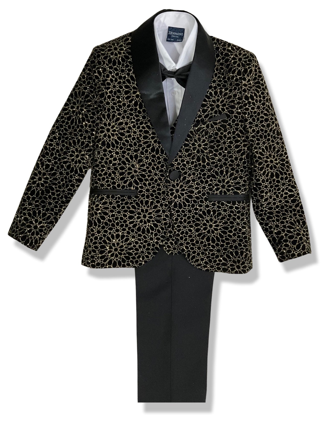 Black and Gold Shimmery 5 Piece Boy Tuxedo