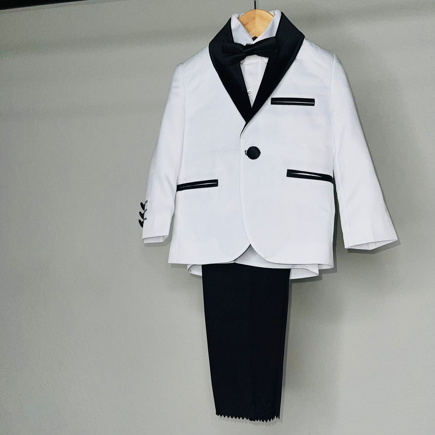 White 5Piece Boy Suit with Black Vest