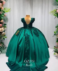 Kids Green Girls' Satin Party Dress Green Solid Color  Wedding Mesh Princess Ballroom Dress, Tulle Dress Flower Girl's Dress Summer Spring Fall