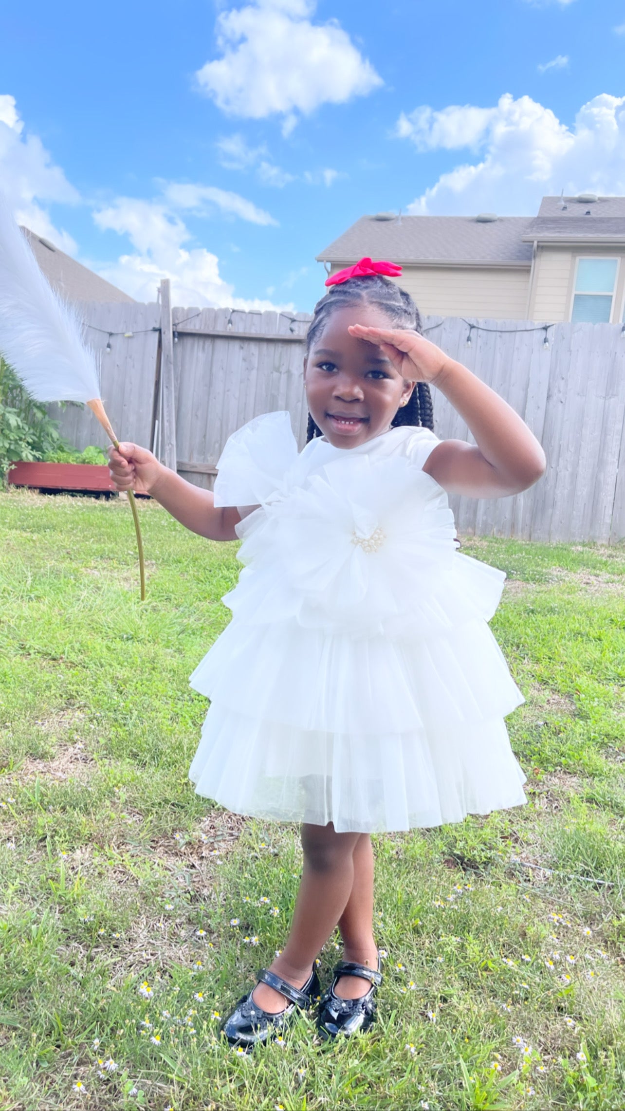 Girls White Layered Tulle Flower Dress | Birthday, Christening & Photoshoot Outfit