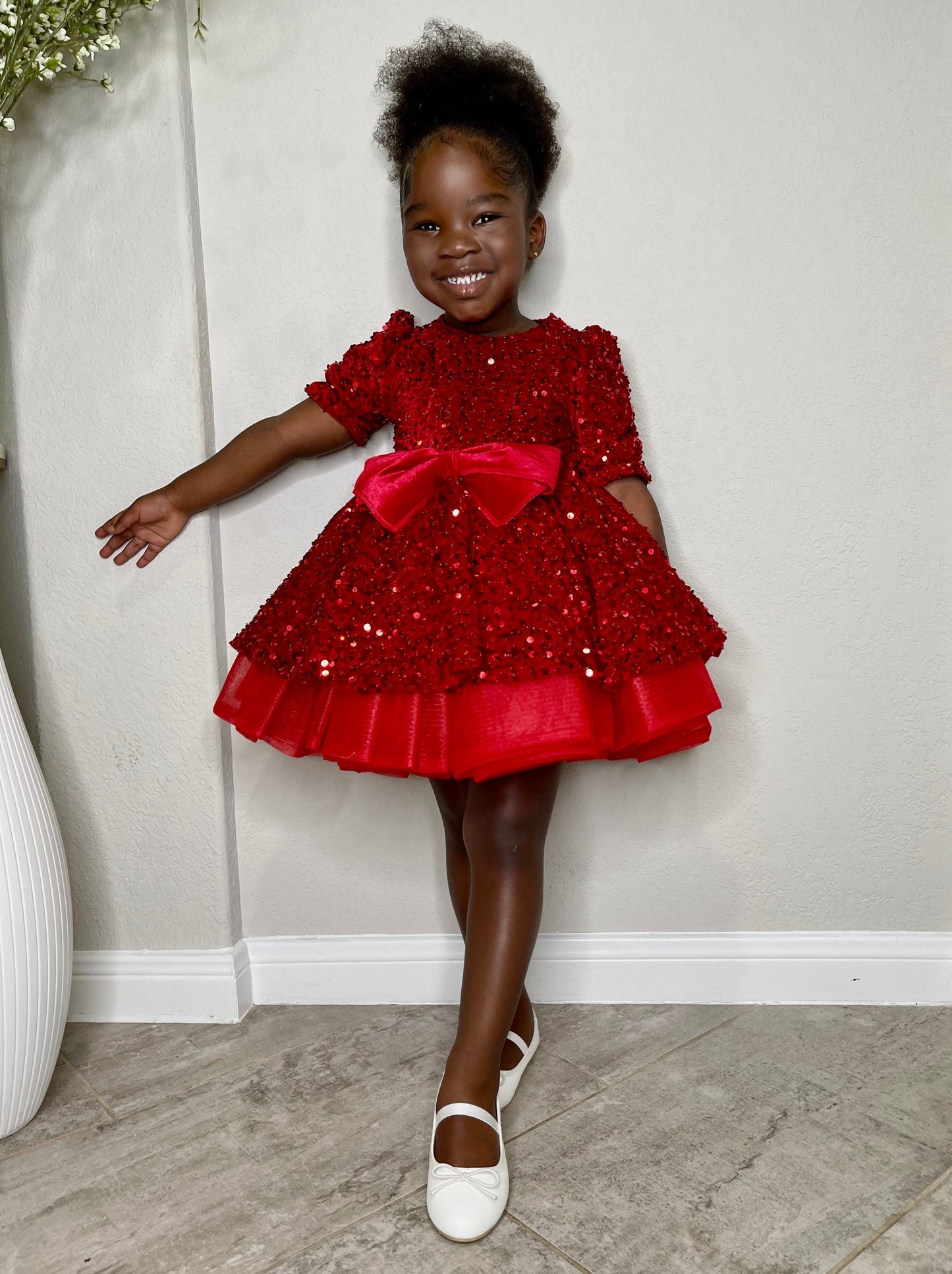 Baby Girl Princess Dress Toddler Bow Red Party Dress