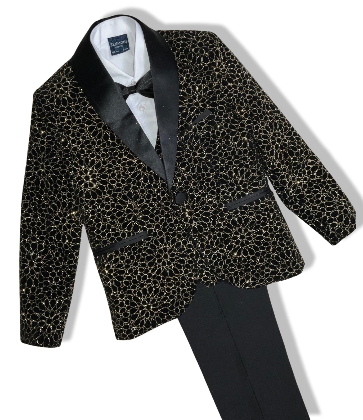 Black and Gold Shimmery 5 Piece Boy Tuxedo