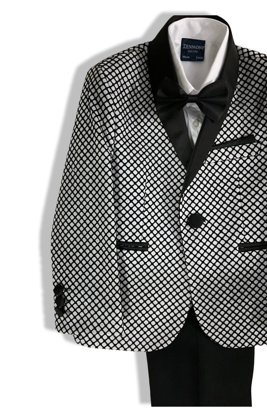 Black and White Shimmery 5 Piece Boy Suit