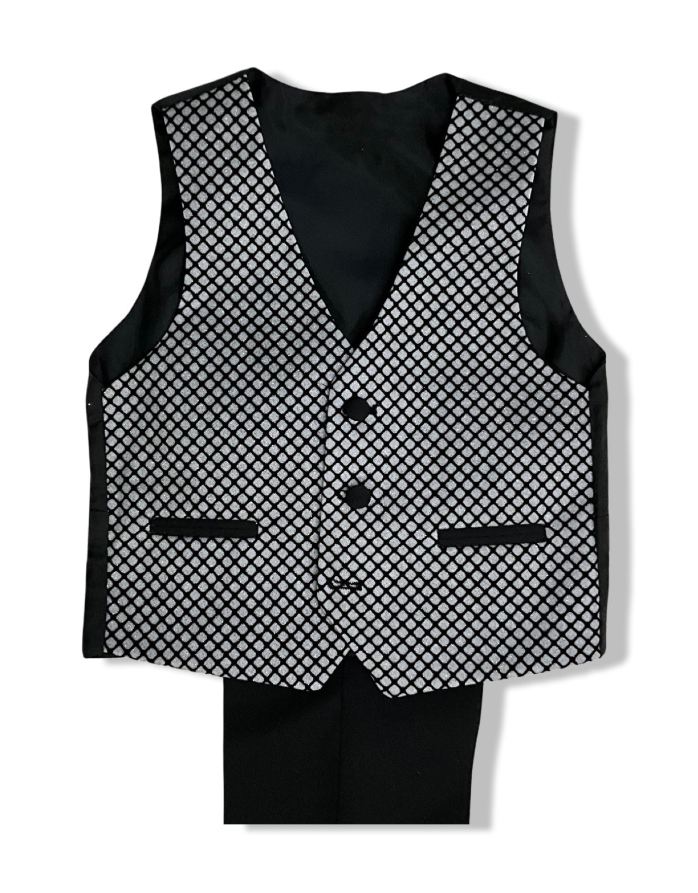 Black and White Shimmery 5 Piece Boy Suit