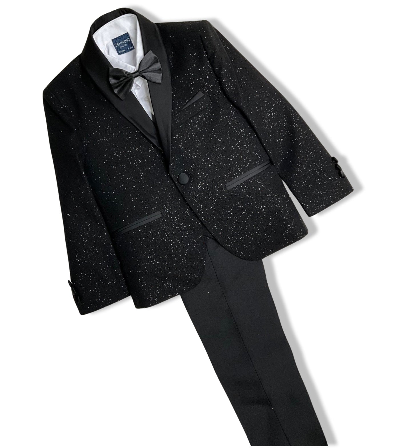 Black Shimmery 5 Piece Boy Tuxedo