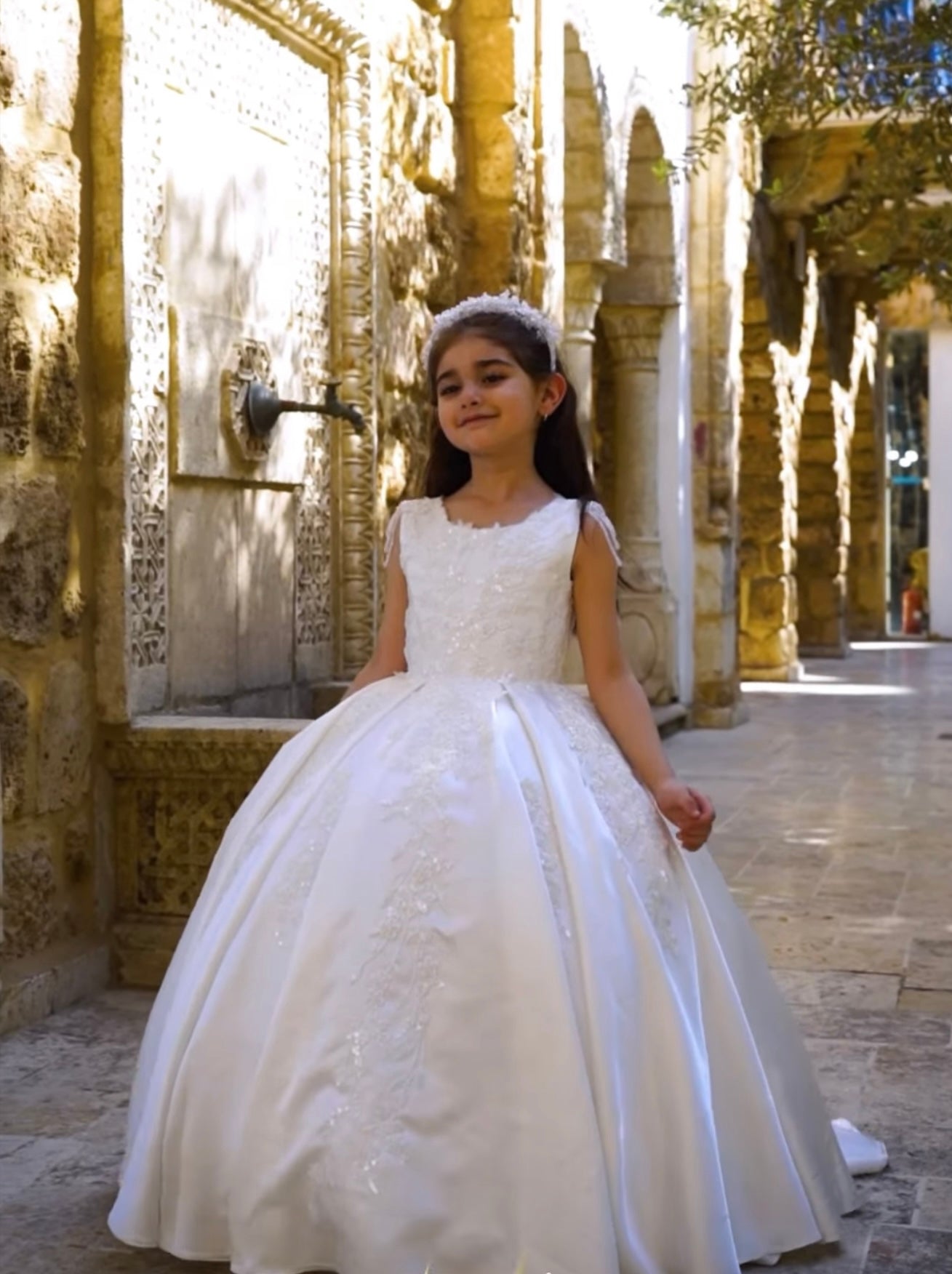 Girls Ivory Satin Party Dress Color, Wedding Princess Ballroom Dress – Kirsten and Kendall