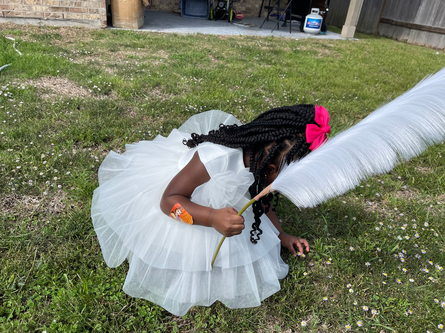 Girls White Layered Tulle Flower Dress | Birthday, Christening & Photoshoot Outfit