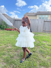 Girls White Layered Tulle Flower Dress | Birthday, Christening & Photoshoot Outfit