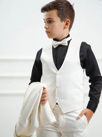 Boys Ivory Wedding Suits White Ivory Solid Colored Slim Fit Boys 5 Piece Special Occasion