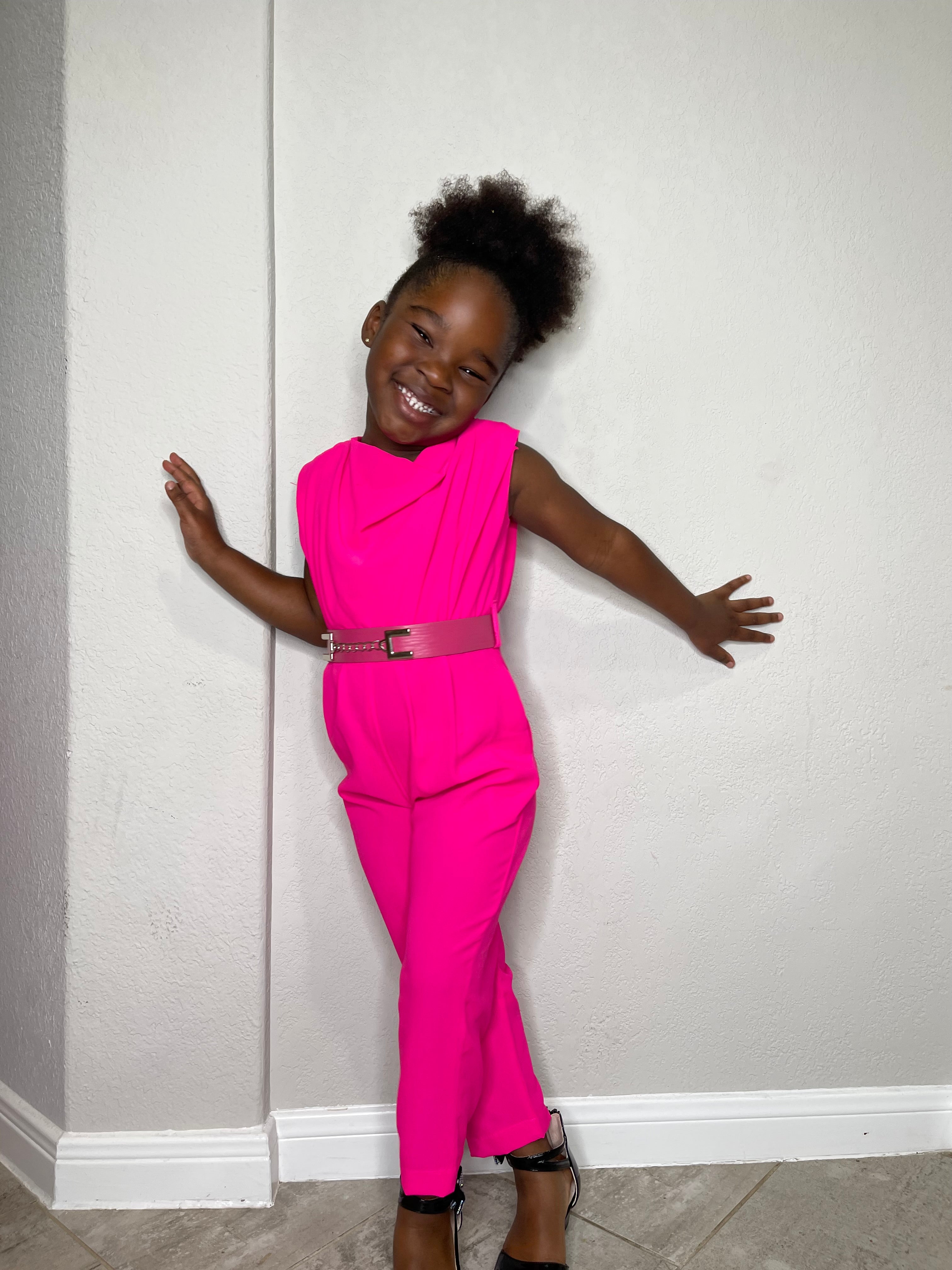 Pink belted Short Sleeve Girl Jumpsuit