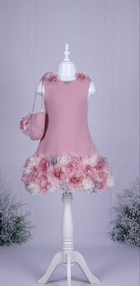 Rose Flowery Short Sleeve Toddler Girl  Dress