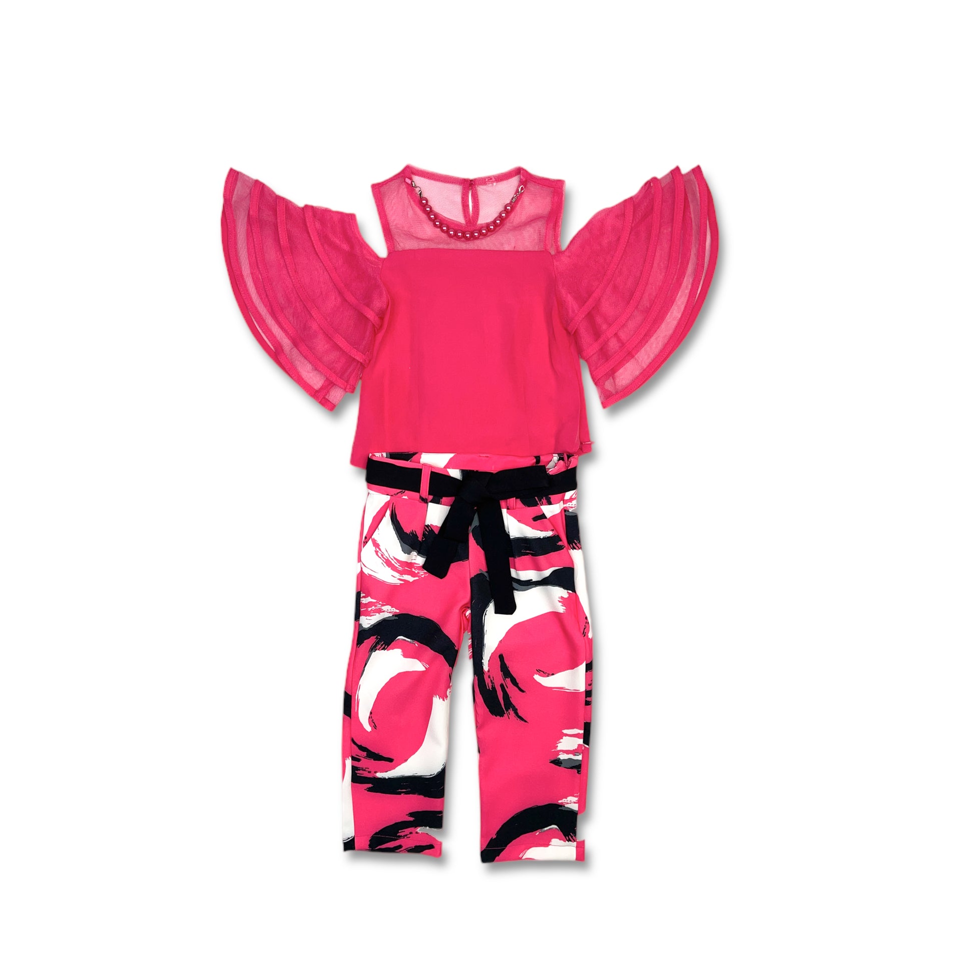 Girl Pink Belted Straight Pants