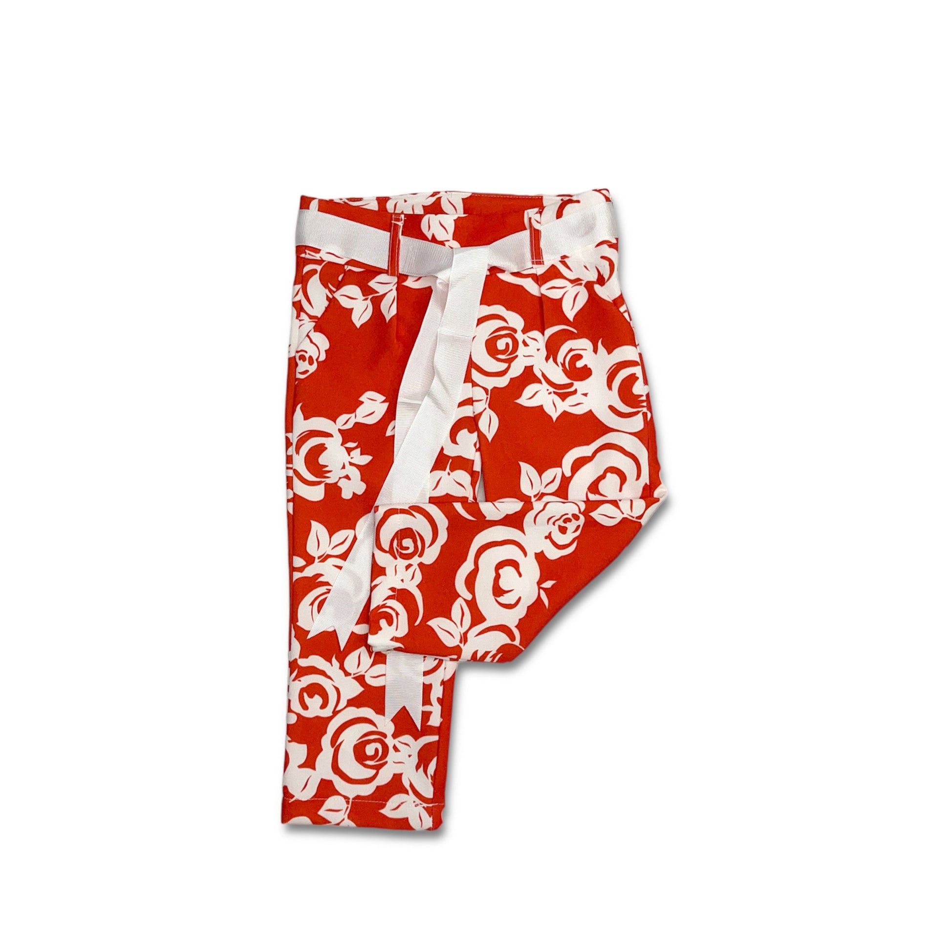 Girl Floral Orange Belted Pants 