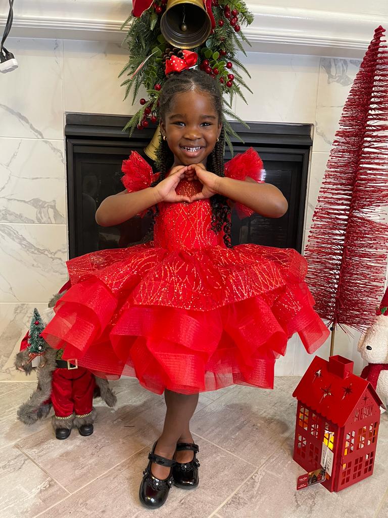 Baby Girl Puffy Shimmery Princess Christmas Red Party Dress