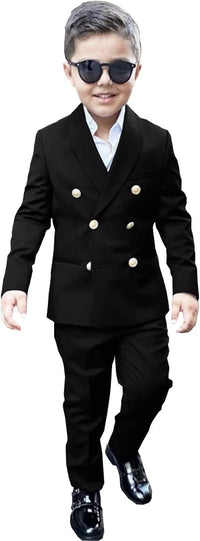 Boys Black Double Breasted Gold Button Suit - 5 Piece Special Occasion Outfit