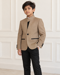 Indian boy wearing Deluxe Brown Boy Blazer - front view
