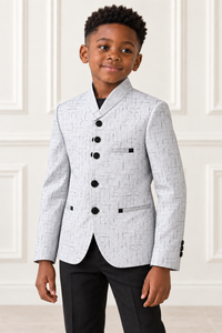 Black boy wearing Deluxe White Boy Blazer - detail view