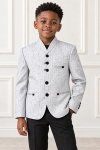 Black boy wearing Deluxe White Boy Blazer - front view