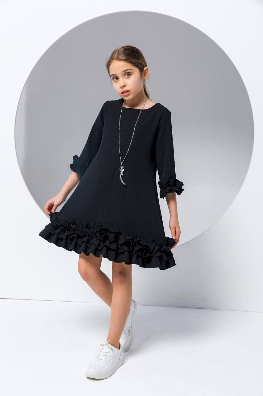 Toddler Black Timeless Dress Girl Black Straight Dress