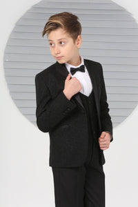 Black Shimmery 5 Piece Boy Tuxedo