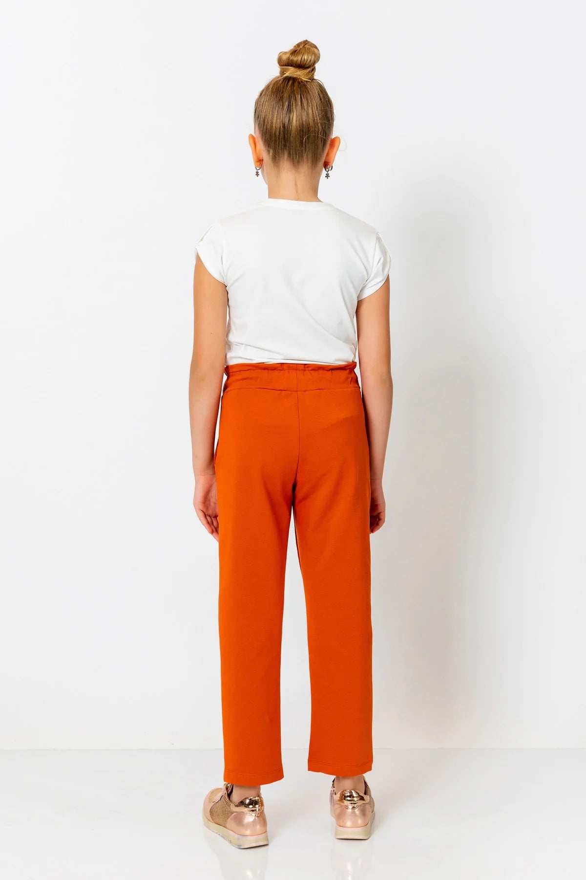 Girl Orange Waist Stripped Pants