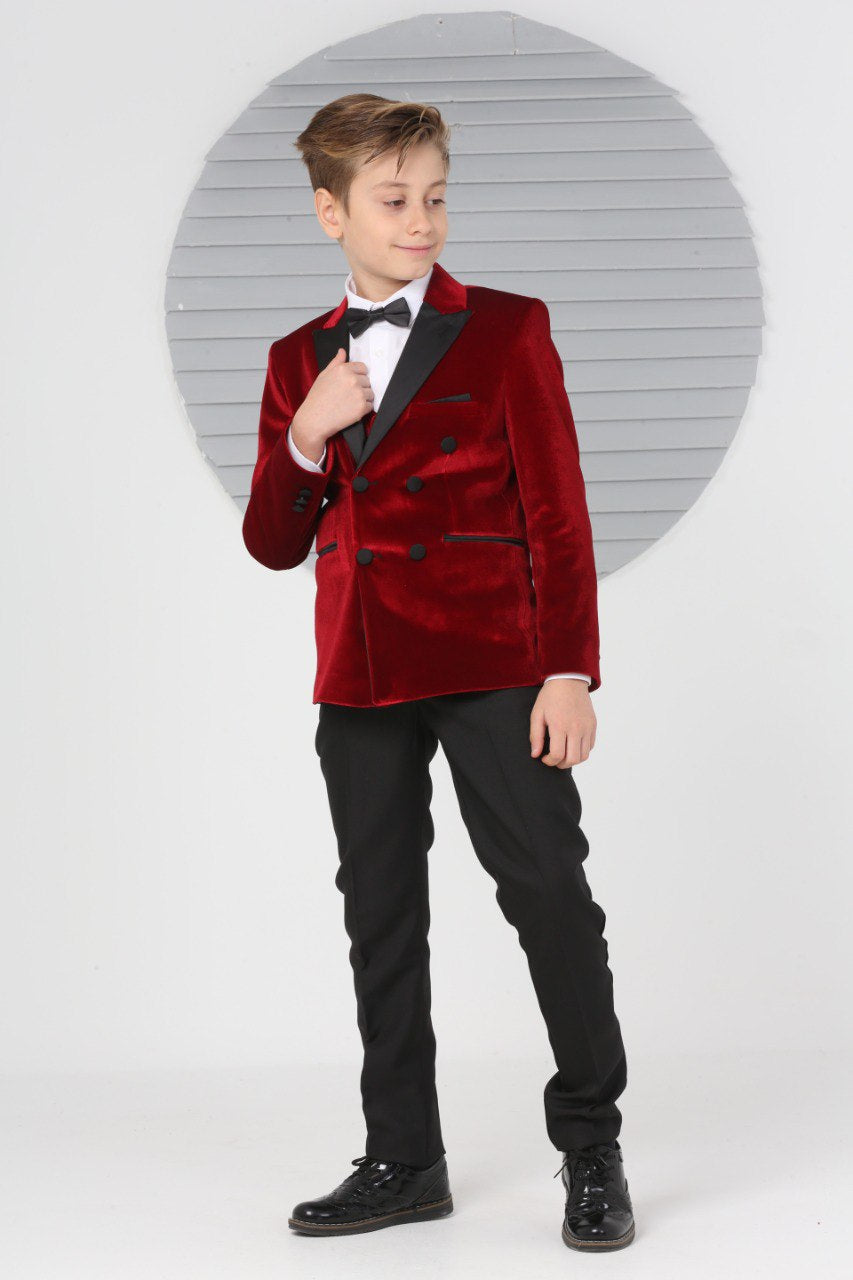 Burgundy Velvet 5 Piece Boy Suit Tuxedo