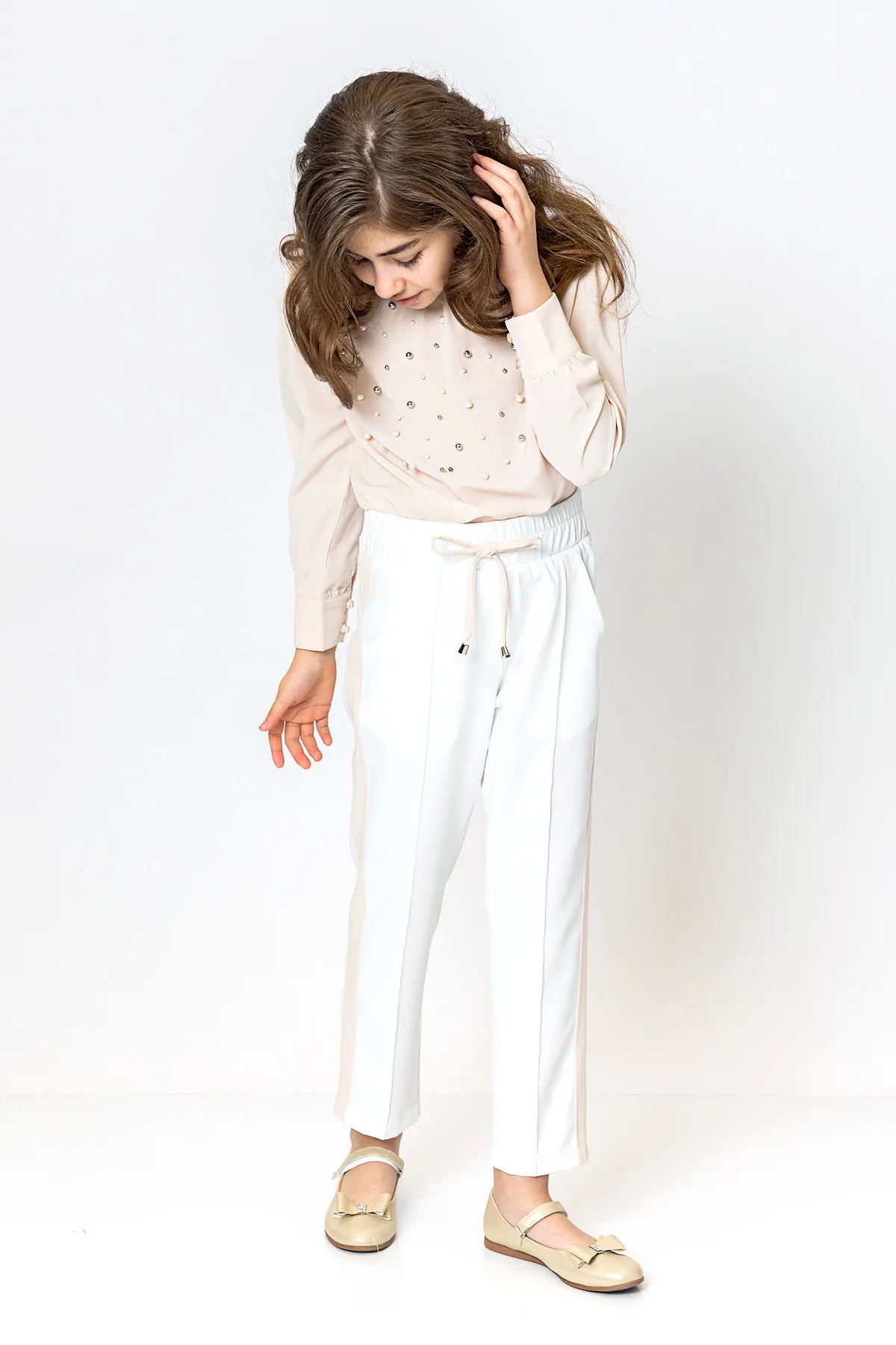 Elastic Waist Striped Girl Pants