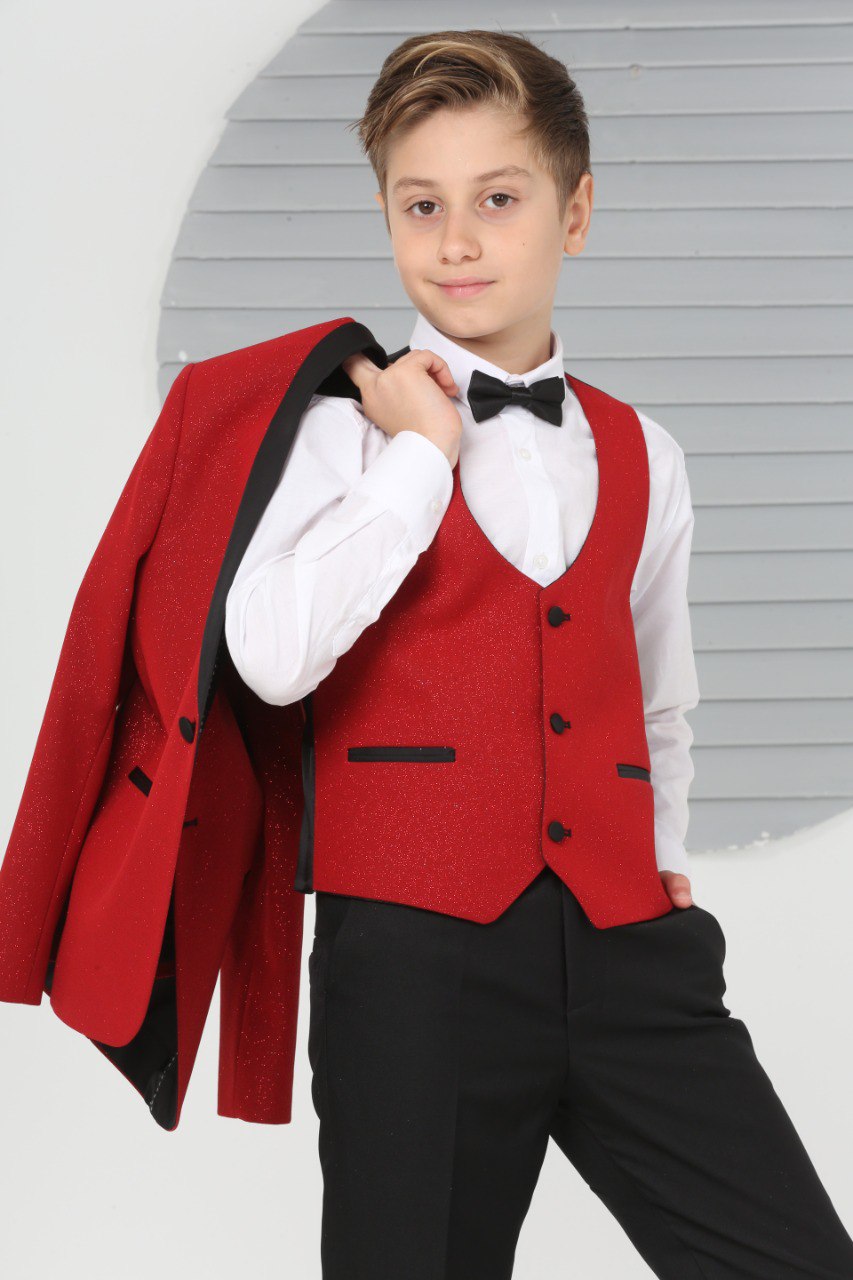 Red Shimmery 5Piece Boy Tuxedo