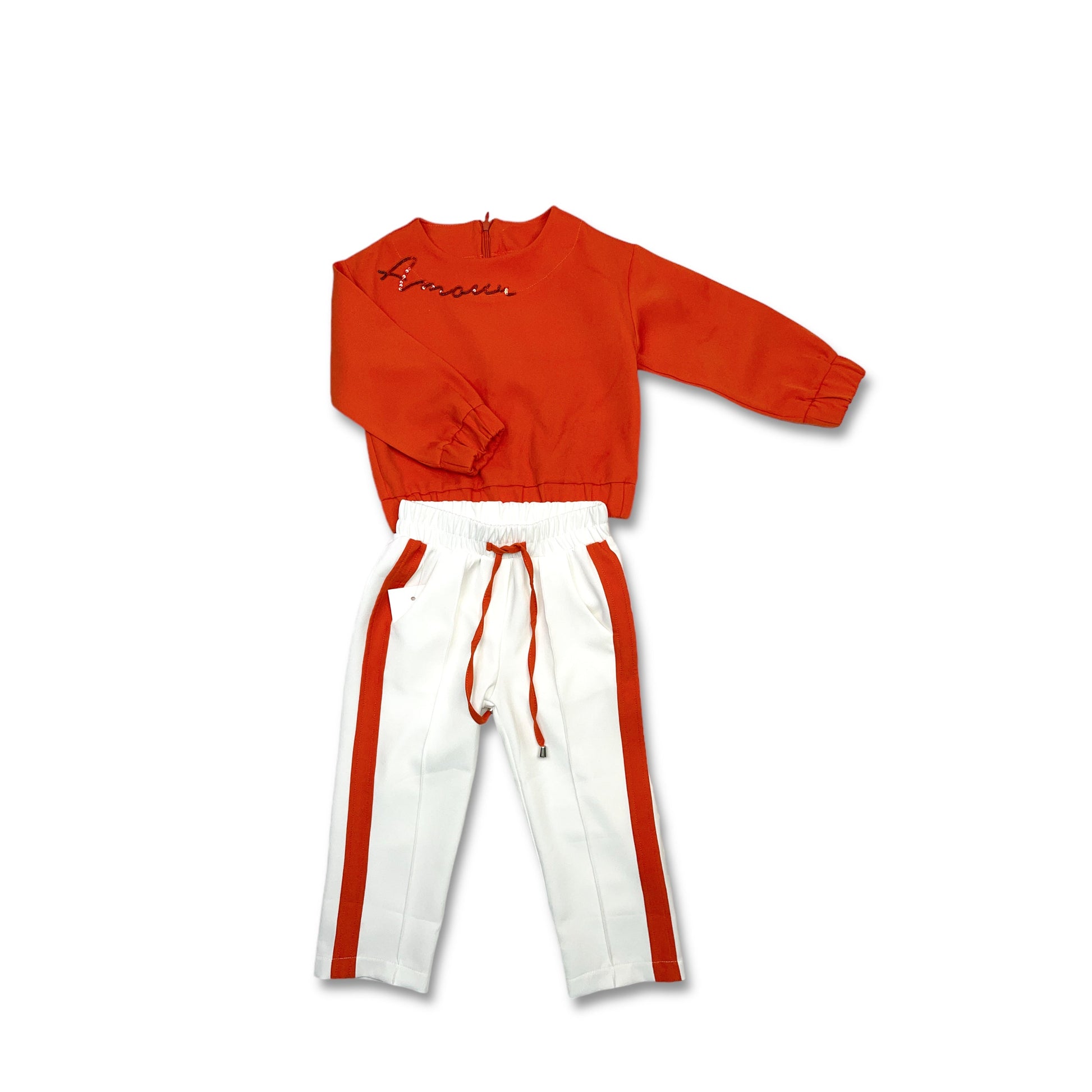 Girl Elastic Waist Stripped Orange and White Pants