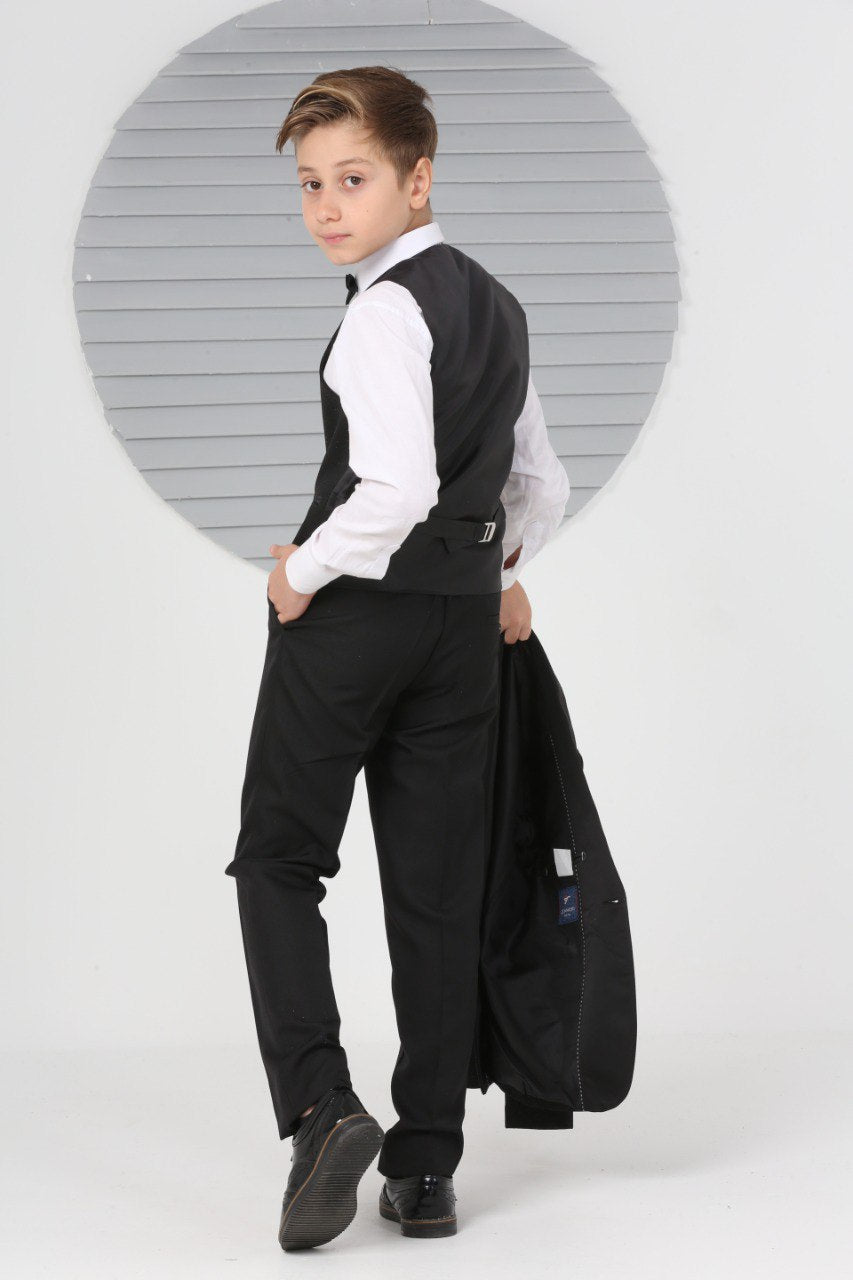 Black Shimmery 5 Piece Boy Tuxedo