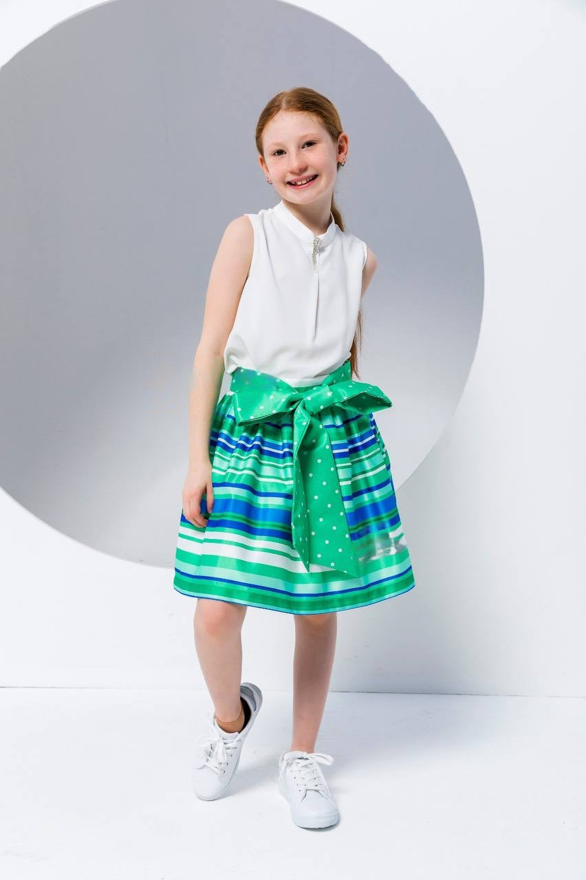 Green and White Striped Girl Skirt